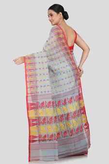 Pinkloom Women'S Blue Hand_Woven Soft Cotton Jamdani-Sarees Without Blouse Piece
