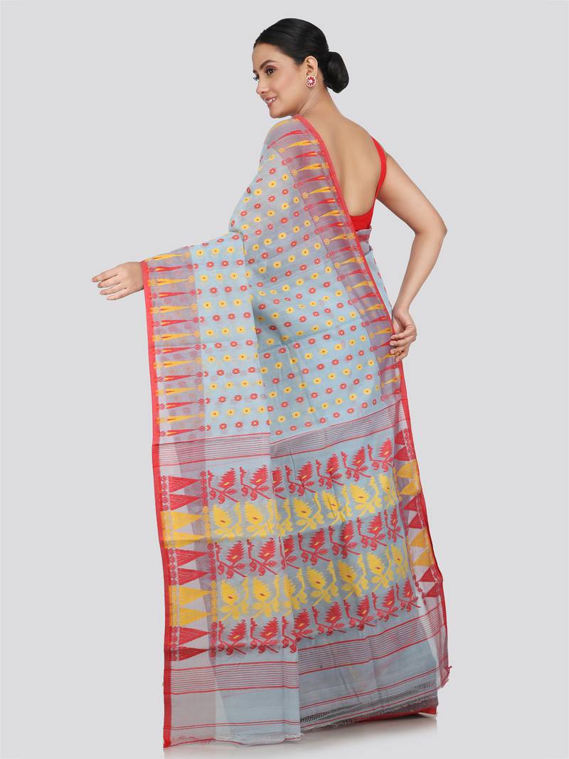 Pinkloom Women'S Blue Hand_Woven Soft Cotton Jamdani-Sarees Without Blouse Piece