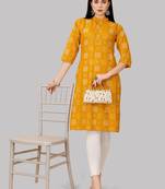 TiTle:-yellow kurti, Reyon ,floral print,plain designer,straight kurti