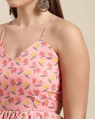 Pink printed georgette saree with blouse 4