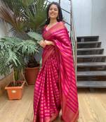 Pink Woven Banarasi Silk Saree With Blouse Piece