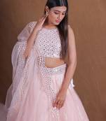 Stunning Light Pink Foil Mirror Lehenga Choli Trending Designer Wedding Party Wear  Net Ghagra Choli For Women 