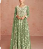Sea-green embroidered georgette salwar