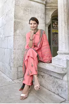 Rose embroidered rayon salwar kameez