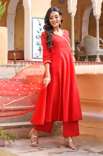 Red Angarakha Suit Set