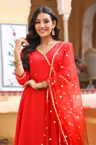 Red Angarakha Suit Set