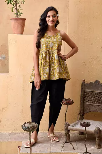 Musturd Floral Dhoti Kurta Set