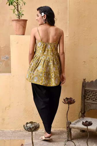 Musturd Floral Dhoti Kurta Set
