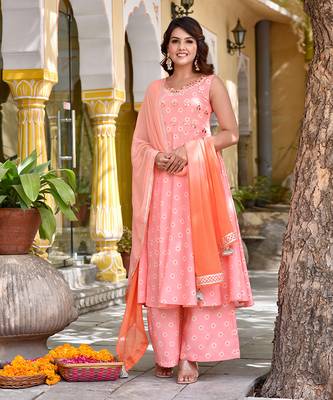 Peach Polka Mirrorwork Suit Set 3