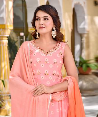 Peach Polka Mirrorwork Suit Set 6