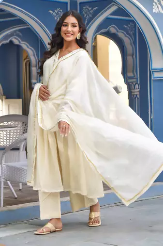 White Gold Angarakha Suit Set