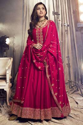 Hot Pink Silk Designer Festival Wear Anarkali Suit 1