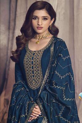 Royal Blue Silk Blend Designer Festival Wear Anarkali Suit 2