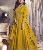 Mustard Yellow Silk Designer Festival Wear Anarkali Suit