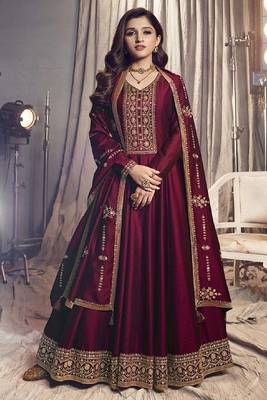 Maroon Silk Designer Festival Wear Anarkali Suit 1
