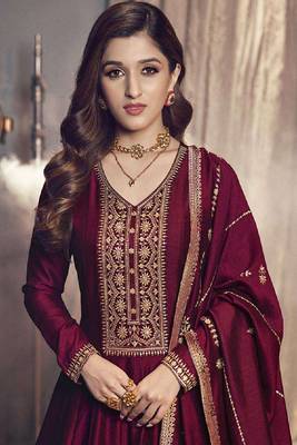 Maroon Silk Designer Festival Wear Anarkali Suit 2