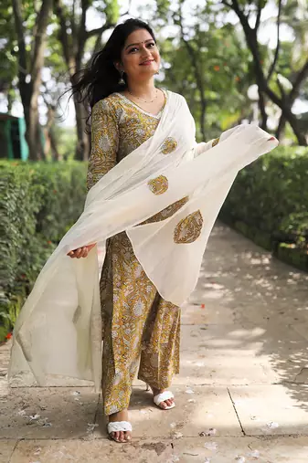 Musturd Floral Suit Set