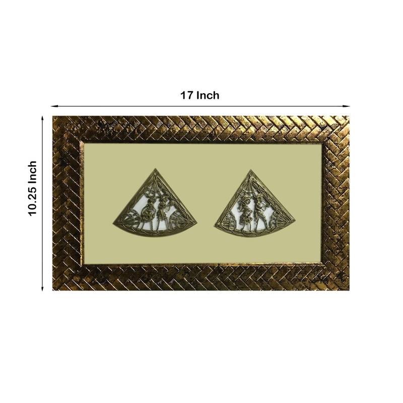 Chaque Decor Golden Frame 2 Metallic Human Figurines Dhokra And Warli WallArt | 10.25x17x1