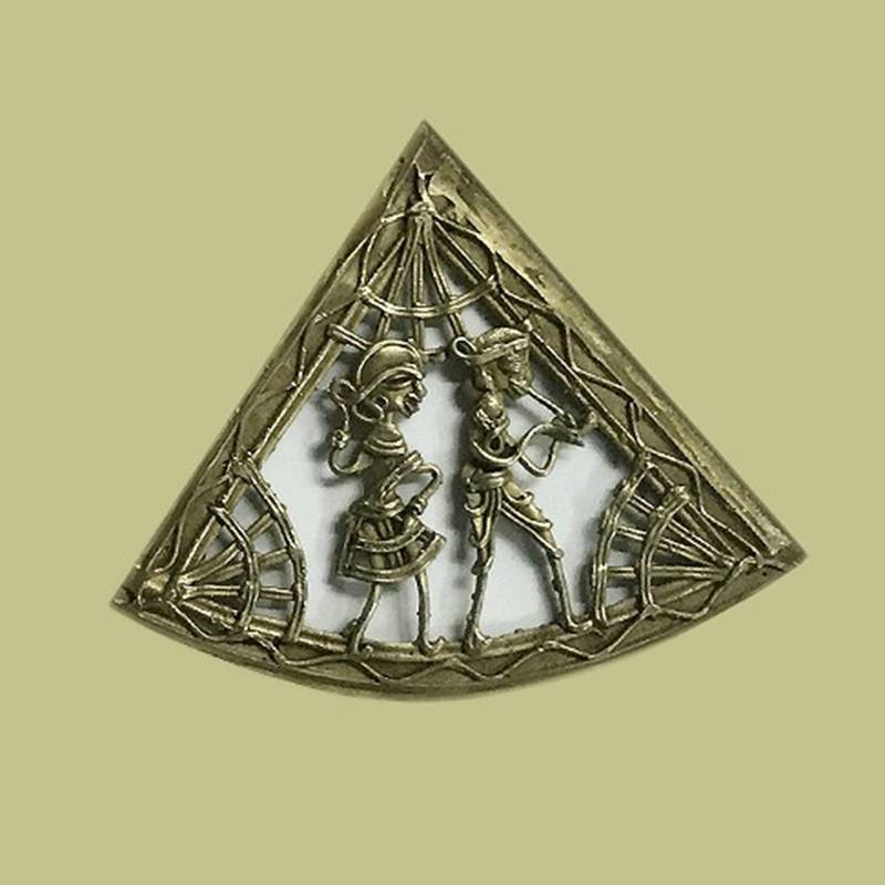 Chaque Decor Golden Frame 2 Metallic Human Figurines Dhokra And Warli WallArt | 10.25x17x1