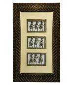 Chaque Decor Golden Frame 3 Metallic Human Figurines Dhokra And Warli WallArt | 11x15.5x1