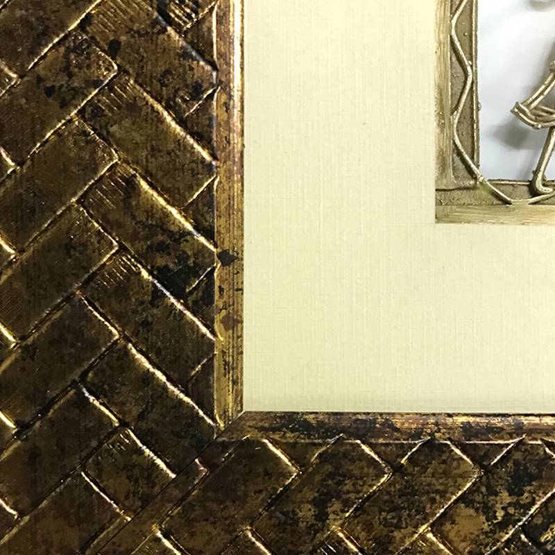 Chaque Decor Golden Frame 3 Metallic Human Figurines Dhokra And Warli WallArt | 11x15.5x1