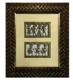 Chaque Decor Golden Frame 2 Metallic Human Figurines Dhokra And Warli WallArt | 11x12.5x1