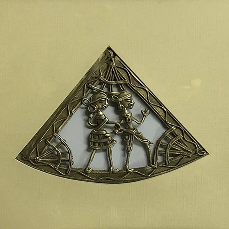 Chaque Decor Golden Frame 1 Metallic Human Figurines Dhokra And Warli WallArt | 10x11x1