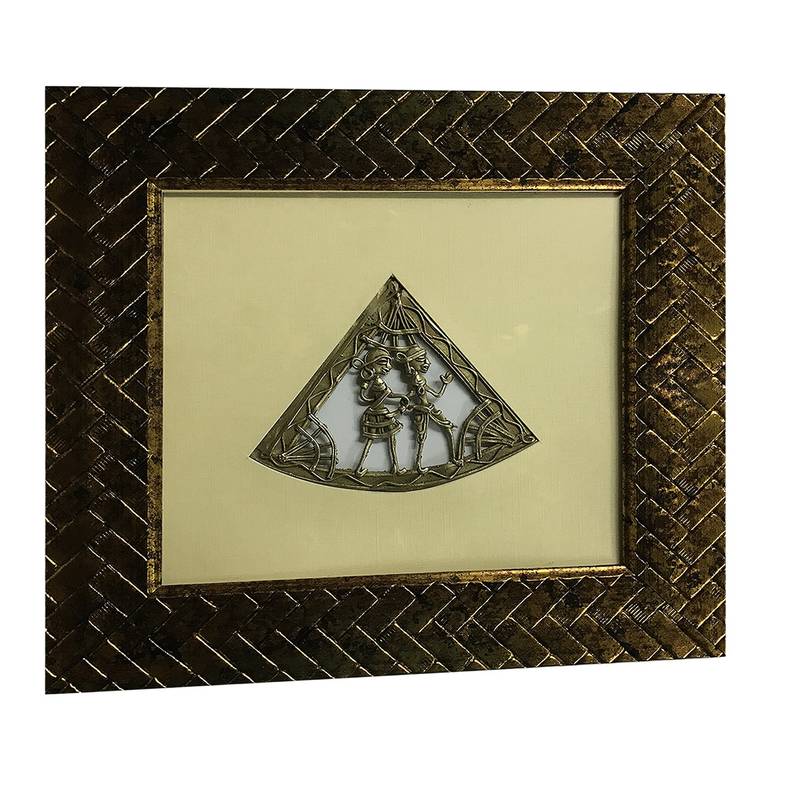 Chaque Decor Golden Frame 1 Metallic Human Figurines Dhokra And Warli WallArt | 10x11x1
