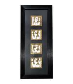 Chaque Decor Black Frame 4 Metallic Human Figurines Dhokra And Warli WallArt | 7.5x17.5x1