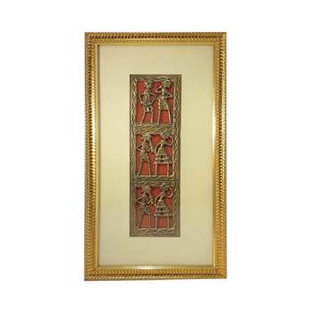 Chaque Decor Golden Frame 3 Metallic  Human Figurines Dhokra And Warli WallArt | 9x16x1 1