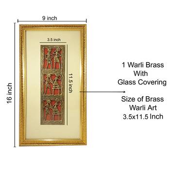 Chaque Decor Golden Frame 3 Metallic  Human Figurines Dhokra And Warli WallArt | 9x16x1 2