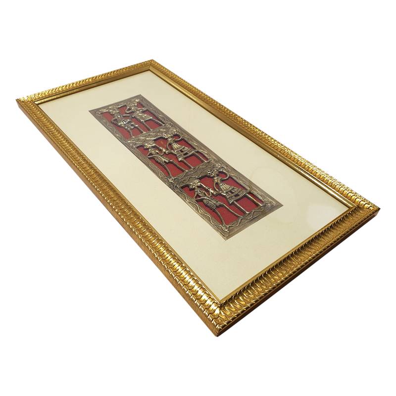 Chaque Decor Golden Frame 3 Metallic  Human Figurines Dhokra And Warli WallArt | 9x16x1