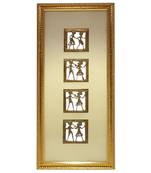 Chaque Decor Golden Frame 4 Metallic  Human Figurines Dhokra And Warli WallArt | 8x18.5x1