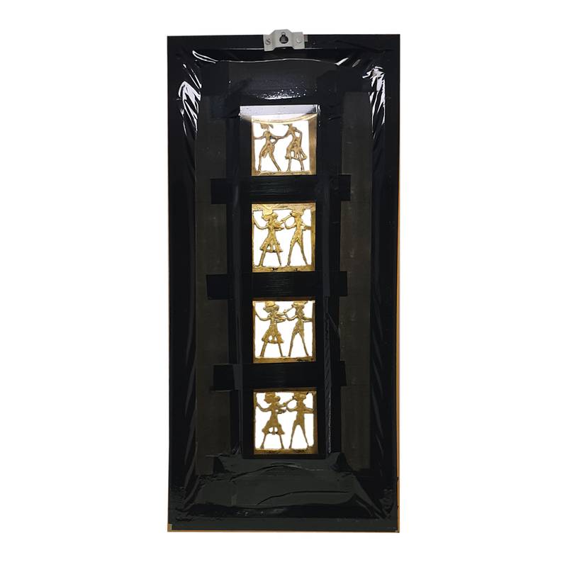 Chaque Decor Golden Frame 4 Metallic  Human Figurines Dhokra And Warli WallArt | 8x18.5x1