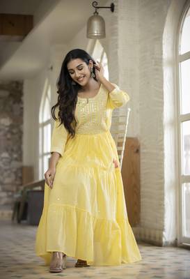 KAAJH Yellow Embroidered Anarkali Kurta 6