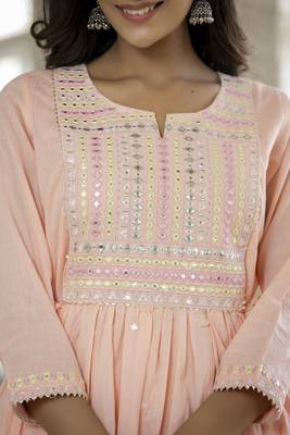 KAAJH Peach Embroidered Anarkali Kurta 6