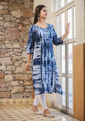 KAAJH Blue Tie Dye Printed Cotton Kurta 6