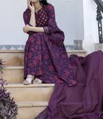 KAAJH Burgundy Floral Printed Cotton Suit Set