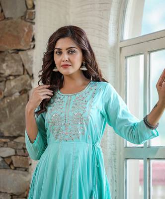 KAAJH Green Embellished Cotton Anarkali Kurta 6