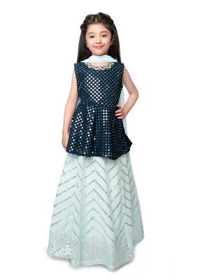 Embellished Mirror Work Ready to Wear Lehenga & Peplum Blouse With Dupatta 1