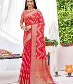 Sangam Prints Pink Silk Woven Zari Work Traditional Tassle Saree