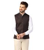 Brown plain blended cotton nehru-jacket