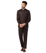 Brown plain blended cotton bandhgala-suit