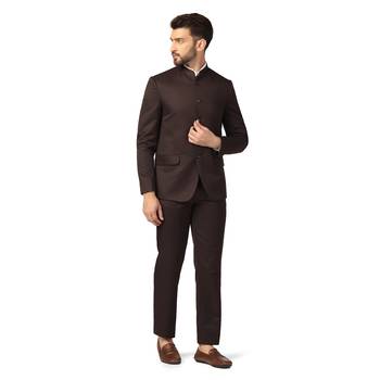 Brown plain blended cotton bandhgala-suit 3