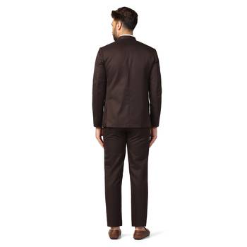 Brown plain blended cotton bandhgala-suit 4