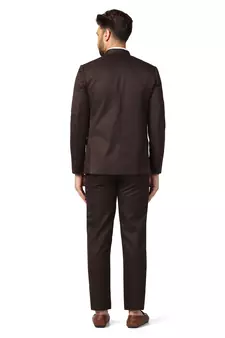Brown plain blended cotton bandhgala-suit