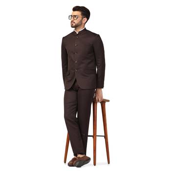 Brown plain blended cotton bandhgala-suit 5