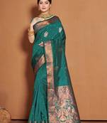 Sea Green Banarasi silk blend Woven Zari Work Traditional Saree