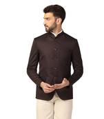 Brown plain blended cotton bandhgala-suit