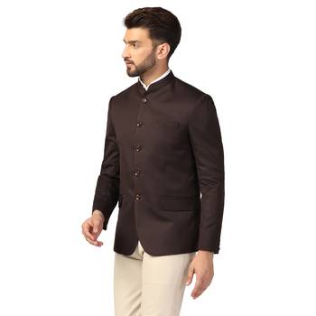 Brown plain blended cotton bandhgala-suit 2